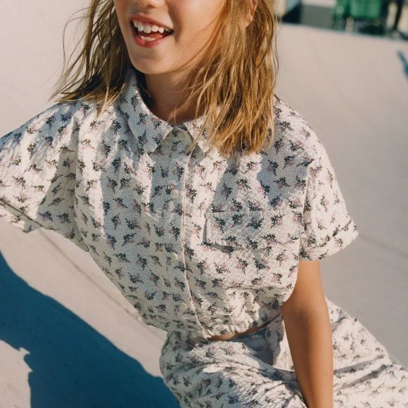 ZARA Kids | Beige | SEERSUCKER FLOWERS PANTS - Picture 6 of 7